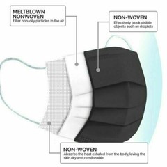 10,50,100,200 Black Disposable Medical Face Mask 3 Layer C.E Approval FFP2
