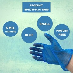 Blue Latex Free, Powder free, Vinyl Disposable Gloves – 5 MIL, Small, 2000 Pcs