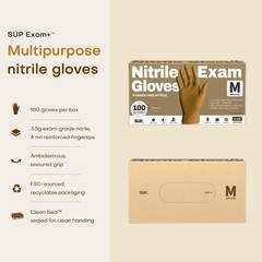 SUP Nitrile Gloves, PowderFree, Food Safe, 100 Count, Medium, Tan