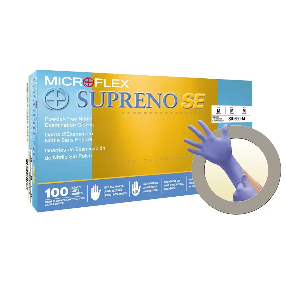 Microflex SU690L Supreno SE Large Blue Nitrile Medical Gloves – 1,000pk CASE