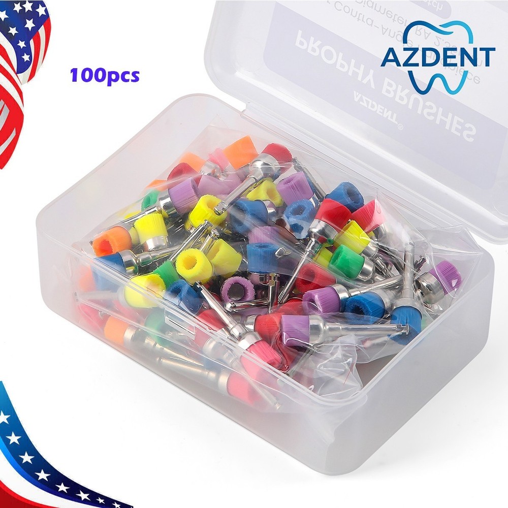 100pcs Dental Nylon Bowl Polishing Polisher Prophy Brushes Latch Soft Flat