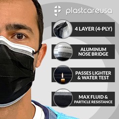 50 4-Ply ASTM Level 3 Black White Stripe Surgical Medical Masks by PlastCare USA